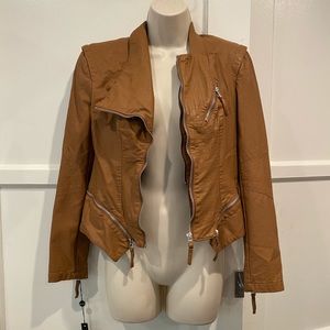 Blank NYC vegan leather moto jacket brown